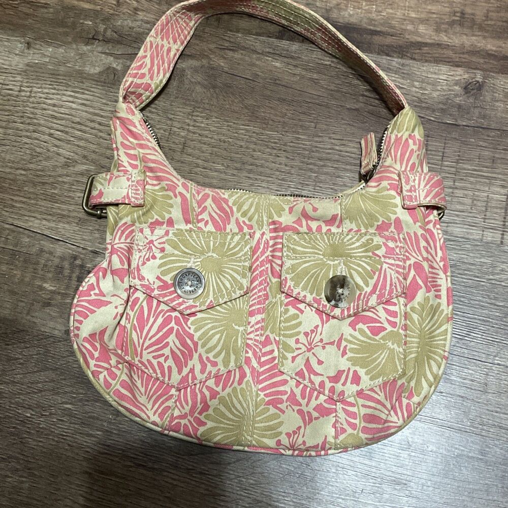 Vtg Y2K Gap Pink Tropical Shoulder Bag Boho Cargo Pockets Hobo Canvas